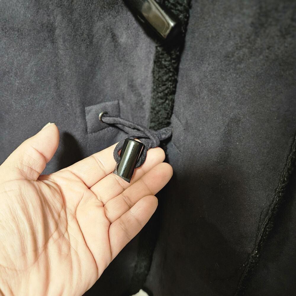Anne Klein Charcoal Grey Faux Suede Sherpa Lined Toggle Coat Jacket Womens L - Picture 7 of 13